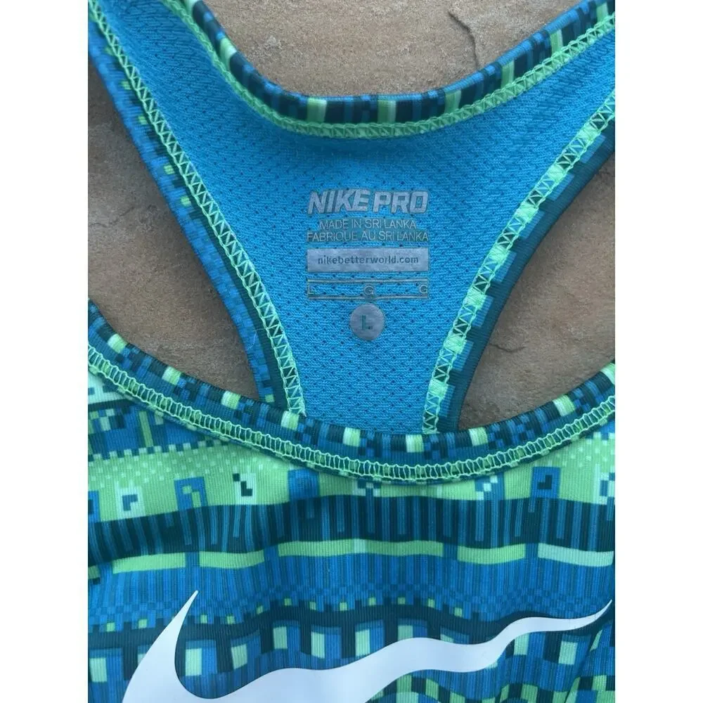 Nike Pro Hypercool Bra Girls L Green Blue Swoosh Sports/Gymnastics Bra